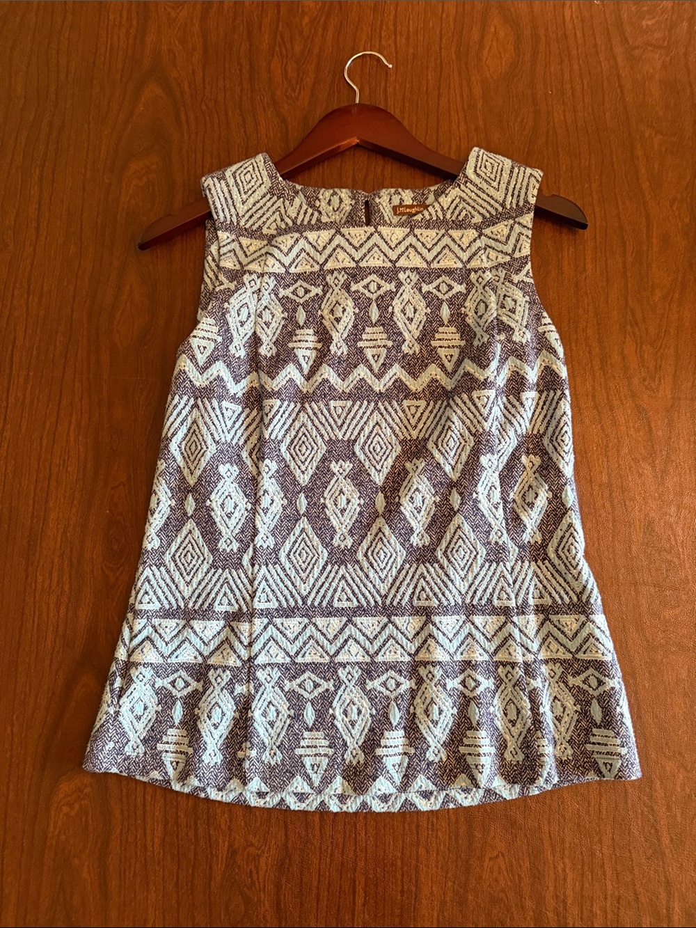 J. McLaughlin Blue and Navy Geometric Sleeveless Professional Shell Top Shirt